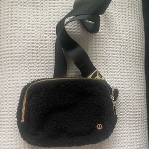 lululemon athletica Black Sherpa Crossbody Bag with Gold Accents Black